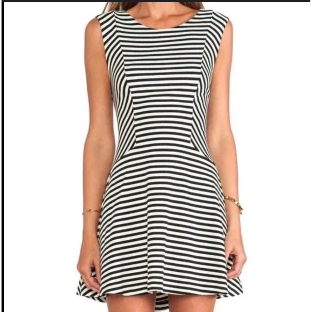 Free People Black White Stripe Fit Flare Skater Zipper Back Dress Womens Small